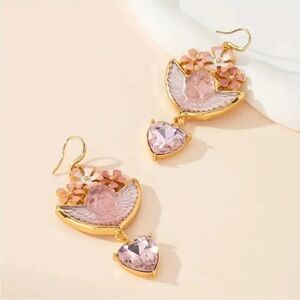 Kirks Folly Angel Cherub Crystal Heart Earrings
